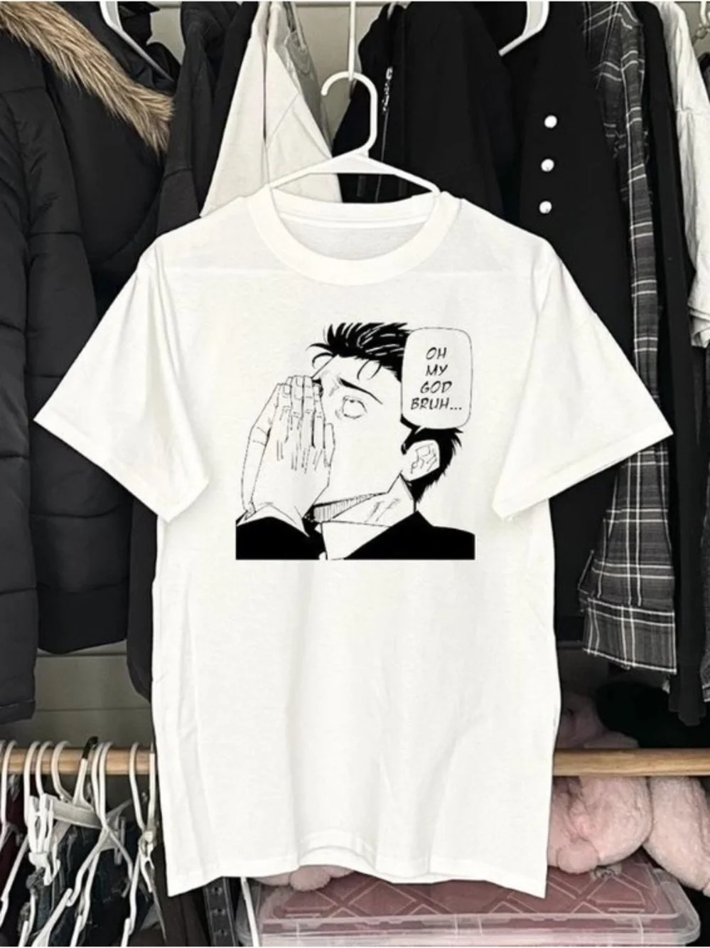 Black and white cartoon character pattern T-shirt